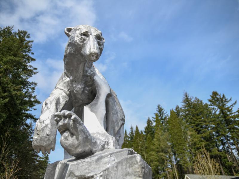 A 9-foot-tall aluminum sculpture depicting a figure that is half polar bear and half melting ice. 