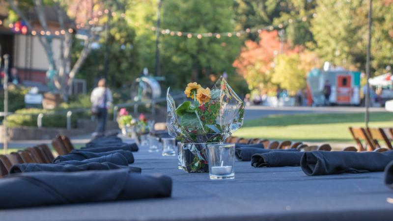 table set with candles and flowers