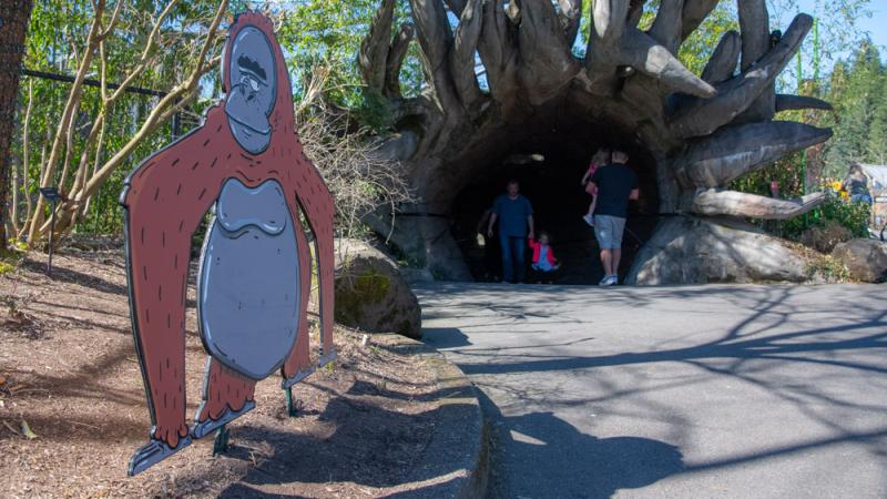 An orangutan cutout at the zoo