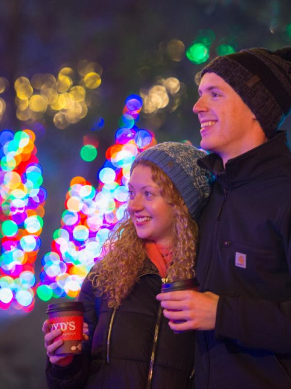 A couple admires lights during Zoo Lights. 