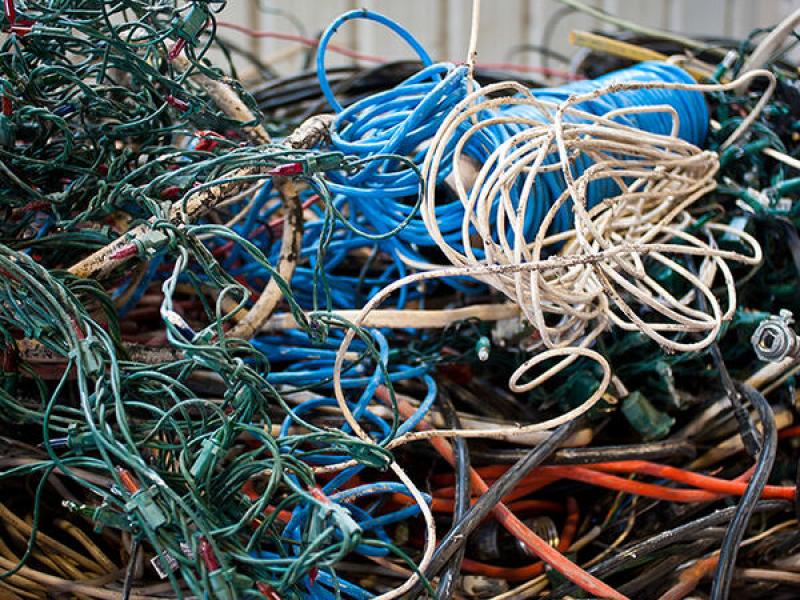 A tangle of wires of all colors.