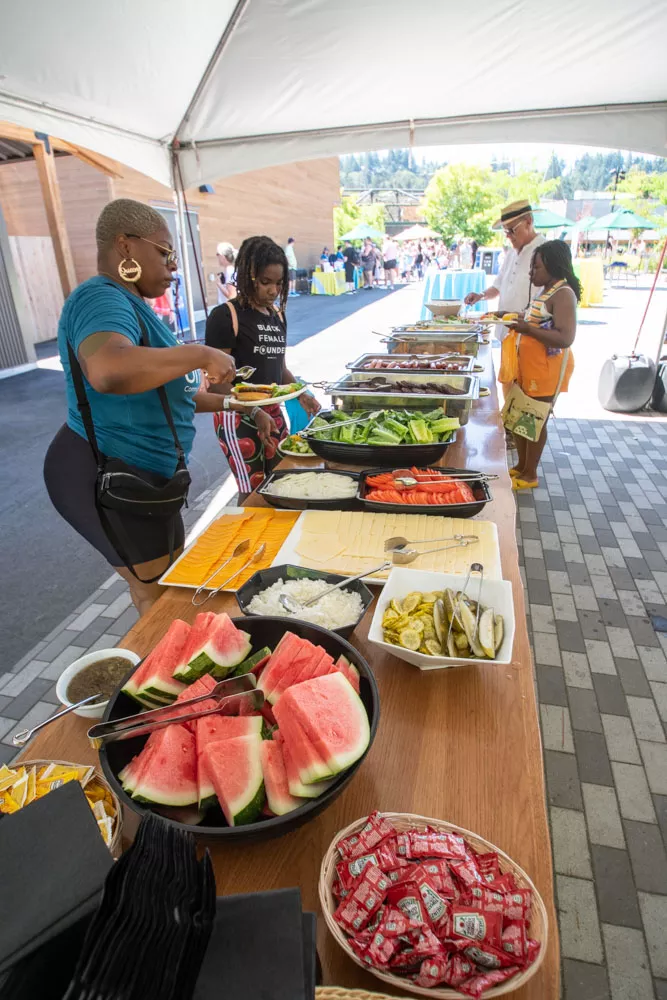 private event guests at buffet