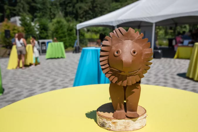 lion centerpiece on private event table