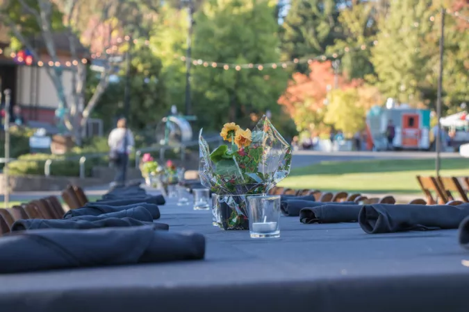 table set with candles and flowers