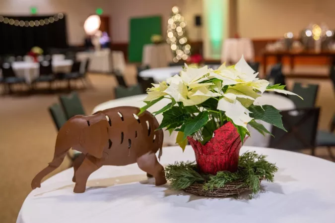 holiday centerpiece with elephant sculpture