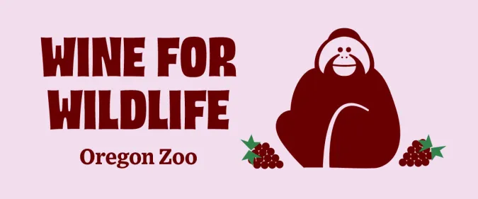 Wine for Wildlife logo - orangutan flanked by grapes