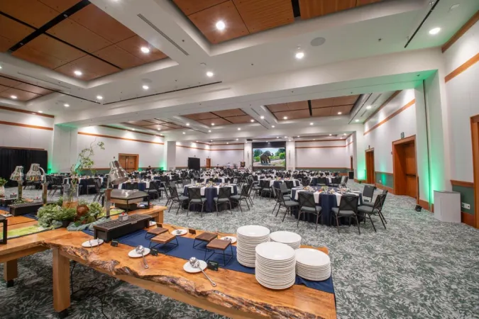 cascade crest ballroom set up with tables and buffet